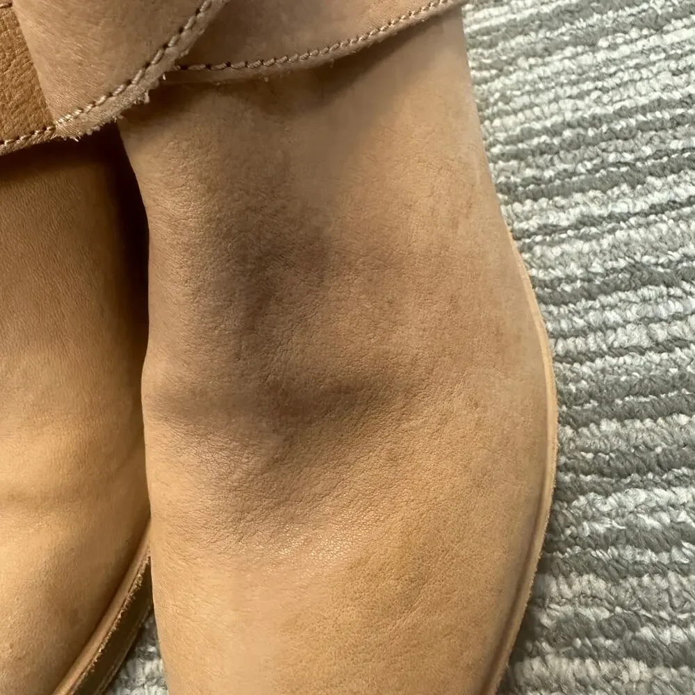 Eileen Fisher Derby Ankle Boots Tan Nubuck Leather Stacked‎ Heel Preppy Career 6